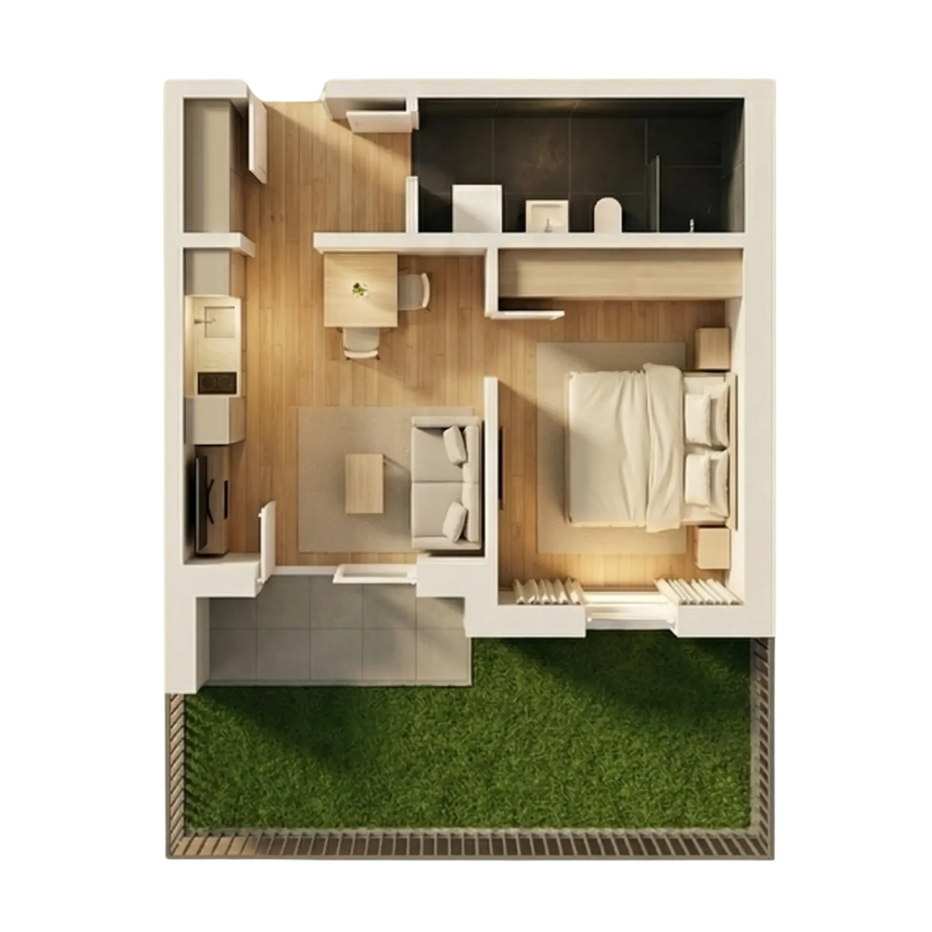 Grundriss-Visualisierung eines Mikroapartments AM GOLDBACH